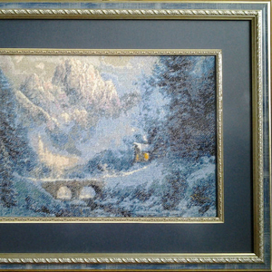 Картина «Зима в горах», гобелен ручной работы