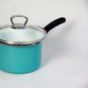 Кастрюля стальная эмалированная цветная с длинной пластиковой ручкой